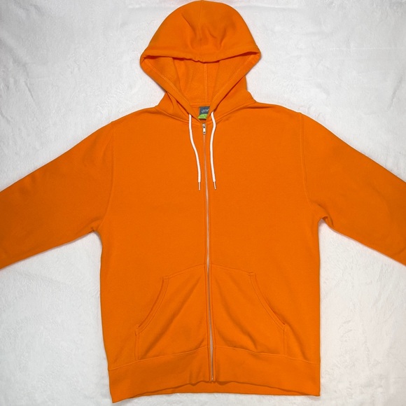 Unisex Lightweight Hoodie Mens L Slim Fit Orange🍊 Full Zip Up White Drawstrings - Picture 3 of 16